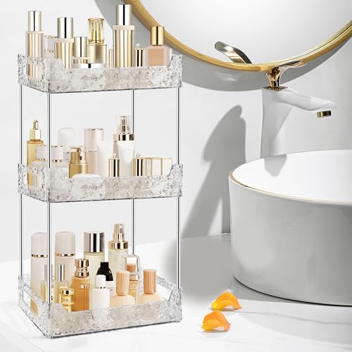 3-Tier Bathroom Counter Organizer Countertop Storage, Dresser Organizer Vanity Tray for Makeup, Perfume Organizer Cosmetics Skincare Shelf - Clear - color: Clear White, size: 11" x 6.3" x 15.8"