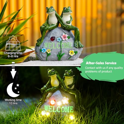 Nacome Solar Garden Outdoor Statues Frog with Succulent and 7 LED Lights - Lawn Decor for Patio, Balcony, Yard Ornament for Mom Grandma Women - color: Green Frog