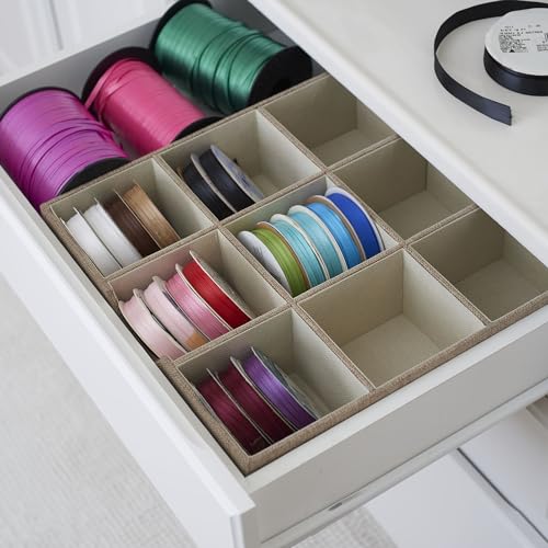 Household Essentials Brown 723-1 Deep 9 Section Drawer Organizer Box for Storage | 12 in x 12 in 3.13 - color: Latte