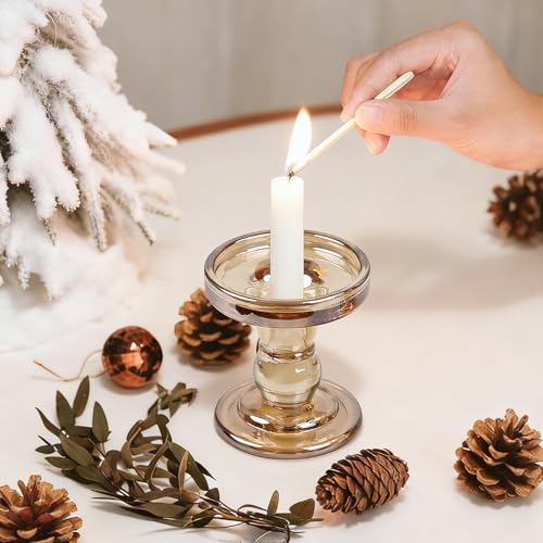 Glass Candle Holders, Set of 3 Candle Holders for Pillar Candles, Candlestick Holder for Pillar Taper TeaLight Candles, Table Centerpiece for Wedding Dining Living Room Home Decor