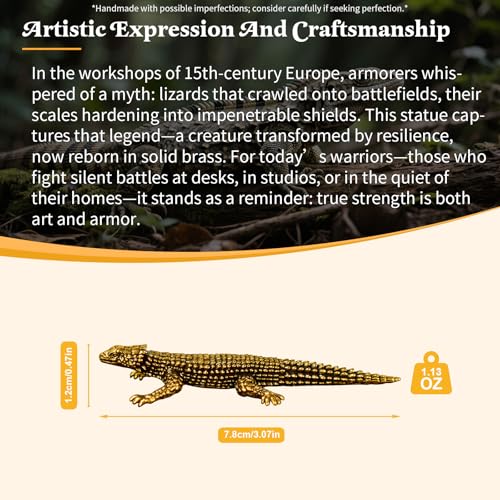 Armor-Plated Lizard Statue - 100% Solid Brass Retro Sculpture Handcrafted Heavy-Duty Reptile Decor Vintage Collectible Art Piece for Home & Office Unique Gift for Reptile Lovers - style: Lizard