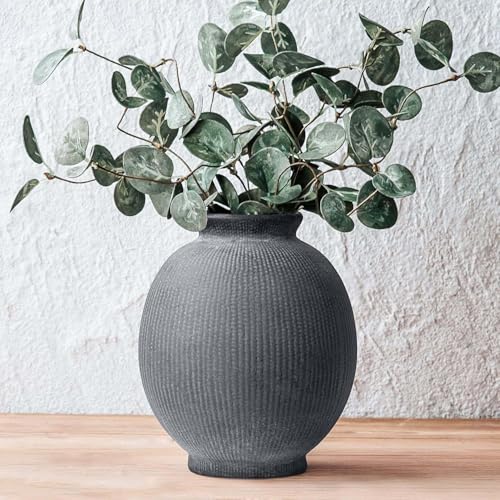 Ceramic Decorative Flower Vase - Rustic Farmhouse Boho Ceramic Vase for Home Decor, Table Centerpiece, Living Room, Bathroom, Book Shelf, Mantel Decoration, Wedding Decor (6.8" Black) - color: Modern Black-6.8"
