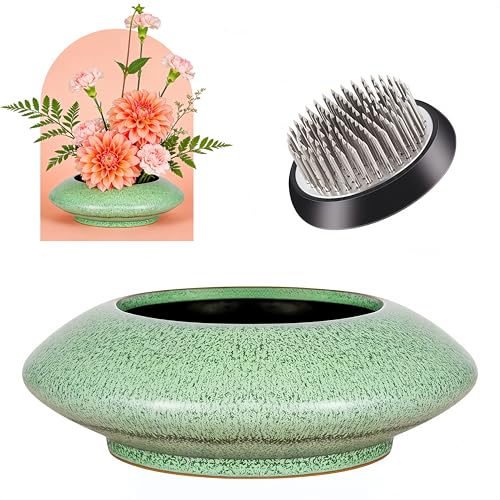 Ceramic Flower Pot Flower Arrangement Set Japanese Ikebana Floral Art Supplies Handmade Flower Bowl Decorative Flower Vase for Centerpieces (Small Green) - color: Small Green