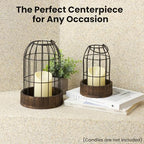 Perfnique Decorative Candle Lantern, Set of 2 Farmhouse Table Lanterns for Home Decor, Rustic Table Centerpieces for Dining Room, Fireplace Mantle Kitchen Decoration (Walnut)