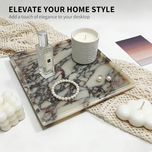 Natural Marble Decor Tray - Hand-Polished Luxury Organizer for Vanity, Bathroom | Cosmetics Perfume Jewelry Display Tray (Caracata Violet Square Tray, 9.8" x 9.8" x 0.7") - color: Caracata Violet Square Tray, size: 12" x 8" x 0.7"