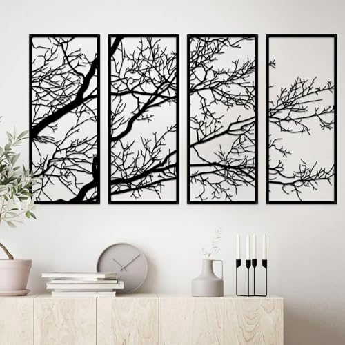 ESTART 4 Pieces Tree of Life Metal Wall Decor, Black Tree Branch Metal Wall Art, Tree Sign Wall Hangings for Home Garden Office Living Room Indoor Outdoor (Large) - color: Black, size: Large