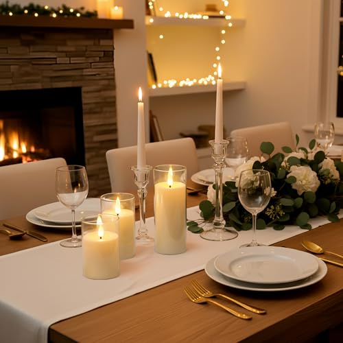 Homemory Ivory White Flickering Flameless Candles, Battery Operated Acrylic LED Pillar Candles with Remote Control and Timer, Set of 5 - color: Ivory