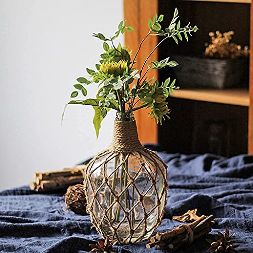 MDLUU Glass Jug with Twine 10" Tall, Flower Vase with Rope Net, Decorative Bottle Vase for Dining Room, Bedroom, Bathroom, Mantel - style: with twine rope