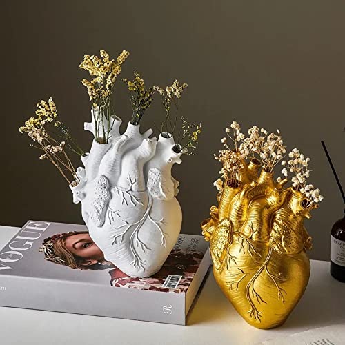Vase Flower Vases Heart Shaped Decor Resin Flower Pot Modern Unique Nordic Art Style Decorative Vase for Home Wedding Gift Desktop Living Room Decoration - Gold - color: Golden