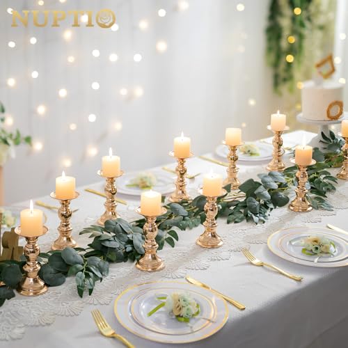 Set of 4 Gold Metal Pillar Candle Holders, Wedding Centerpieces Candlestick Holders for 2 inches Candles Stand Decoration Ideal for Weddings, Special Events, Parties - color: Gold, size: 4 Pcs