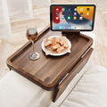 HOLANA 15.75" Acacia Couch Armrest Table - Wood Couch Arm Tray with Phone Holder – Sofa Side Table, Armchair Caddy, Sofa Arm Table for Home Sofa Living Room (Walnut) - color: Walnut, size: 15.8" x 11" x 2"