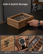 SONGMICS 10-Slot Watch Box, Watch Display Case with Large Glass Lid, Removable Watch Pillows, Velvet Lining, Gift Idea, Rustic Walnut UJOW100K01 - color: Rustic Walnut, size: 1 Layer 10 Slot