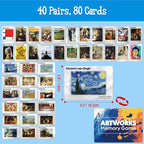 80 PCS Artwork Matching Game, 40 Famous Painting Memory Cards Bilingual Language Picture Match Game, Educational Learning Toys Enhance Memory & Matching Skills for Kids Ages 3 and Up - style: Artwork