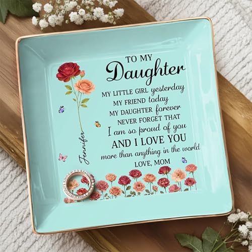 To My Daughter Ring Dish, Custom Full-Print Jewelry Dish, Personalized Mothers Day Birthday Gifts For Daughters, Daughter-In-Law, Birth Month Flower Jewelry Dish, Ring Holder - color: Style 6