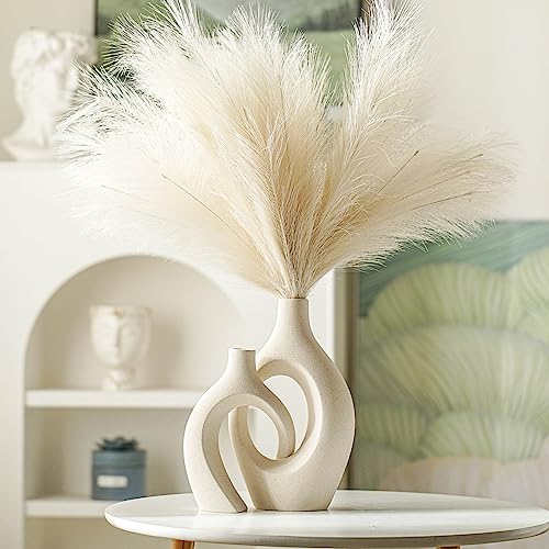 Lvases Snuggle Hollow Ceramic Vase Set of 2, Boho ins Style Round Nordic Mid Century Modern Aesthetic Decorative Vase for Home Decor (Cream W 6.8" X H 11") - color: Extra Large Cream White