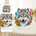 5D Tabletop Diamond Art Kit Flower Wolf, Stand Up Special Shaped Crystal Diamond Art Desktop Kits for Adults, DIY Diamond Painting Kits Craft, Box Package - color: Flower Wolf