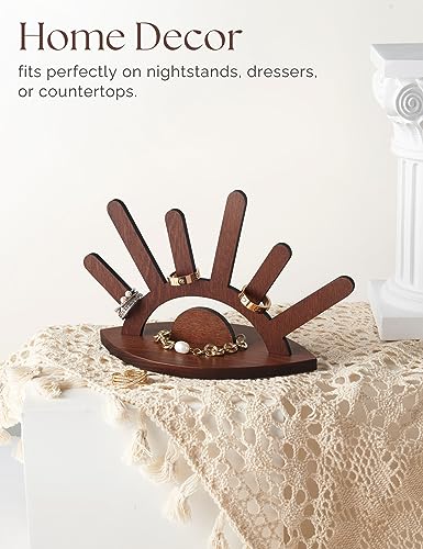 Wooden Ring Holder, Evil Eye Ring Display Wood Ring Stand, Cute Jewelry Display for Ring Display Stand, Christmas Birthday Engagement Gift for Women Her - color: Brown Wood