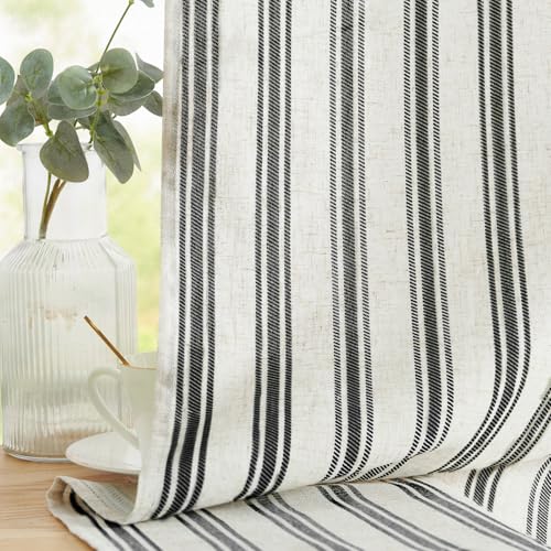 jinchan Striped Linen Kitchen Curtains 24 Inch Tiers Cafe Curtains Farmhouse Small Drapes for Windows Short Balanced Stripe Half Window Light Filtering for Bathroom Laundry 2 Panels Black on Linen - color: Striped Black on Linen, size: 26"W x 24"L (Pack o
