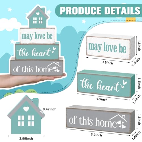 Cinnvoice 4 Pcs Farmhouse Tabletop Decor Rustic Family Blessed Home Table Centerpiece This Is Us Sign for Kitchen Shelf Desk Fireplace Mantel Tiered Tray Decor(May Love Be the Heart of This Home) - style: May Love Be the Heart of This Home