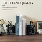 Bookends Dragon, Gothic Black Resin Dragon Guarding Castle Pencil Cup Bookends, Office Desk Book Ends with Decorative Fantasy Dragons and Stone Tower Pen Holders, 1 Pair - color: Black
