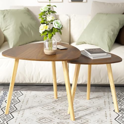 BAMEOS Bamboo Nesting Triangle End Table,Set of 2 Side Table Modern Minimalist Coffee Table for Living Room (Walunt) - color: Walunt