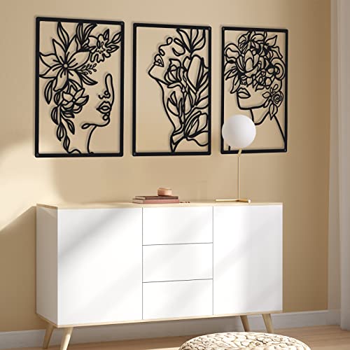 CHENGU 3 Pieces Metal Minimalist Abstract Woman Wall Art Line Drawing Wall Art Decor Single Line Female Home Hanging for Kitchen Bathroom Living Room - style: Fresh Style