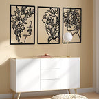 CHENGU 3 Pieces Metal Minimalist Abstract Woman Wall Art Line Drawing Wall Art Decor Single Line Female Home Hanging for Kitchen Bathroom Living Room - style: Fresh Style