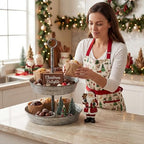 FLORA Farmhouse 2 Tiered Galvanized Serving Tray Stand with Carry Handle, Rustic Metal Display Tray for Cupcake Dessert Fruit, Silver - size: 13" x 13" x 16.5"