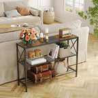 Hoctieon Industrial Console Table, 3 Tier Entryway Table, Hallway Table, Narrow Sofa Table with Shelves, Entrance Table for Entryway, Rustic Brown&Black - color: Rustic Brown & Black