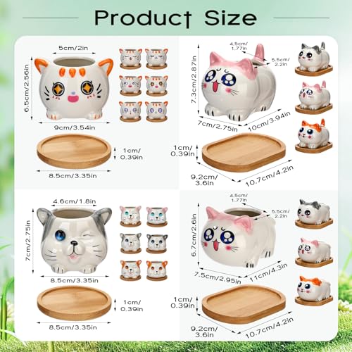 Cindeer 18 Pcs 2.5 Inch Cat Ceramic Succulent Planter Pots – Cute Cat Small Pots with Drainage Hole and Bamboo Tray for Succulents, Cactus, Home Garden Office Desk Decoration Gift Ideas - style: Cat
