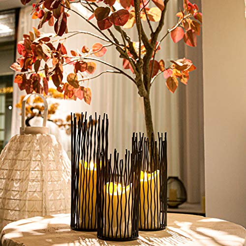 Candle Holders Set of 3 Black Metal Iron Pillar Candlestick Modern Indoor and Outdoor Candlestick Holders for Table Centerpiece Fireplace Mantel Decoration,Home,Party, Wedding,Dining Room Decor - color: Metal-black, size: 3 Pack