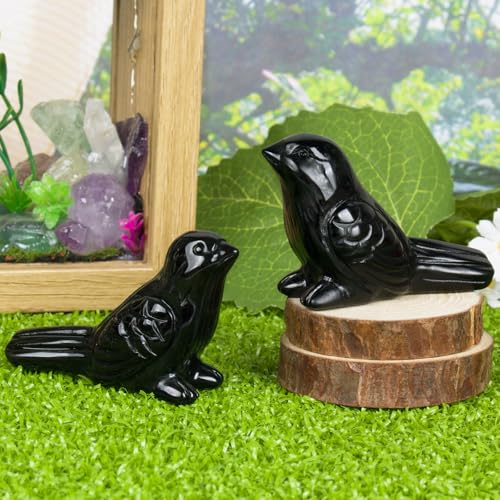 Black Obsidian Crystal Bird Carving Hand Carved Gemstone Bird Figurine 2.4 Inch Polished Animal Sculpture Healing Stone Home Office Desk Decoration Gift Collection - color: Obsidian Bird