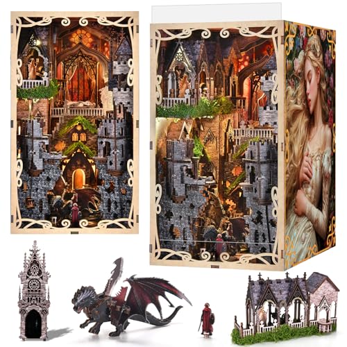 MiniCity Book Nook Kit, DIY Scene Miniature House Kit Tiny House Mini Booknook Craft Bookshelf Decor, 3D Puzzles for Adults, Scale Model Building for Book Lovers (Sleeping Beauty) - style: Sleeping Beauty