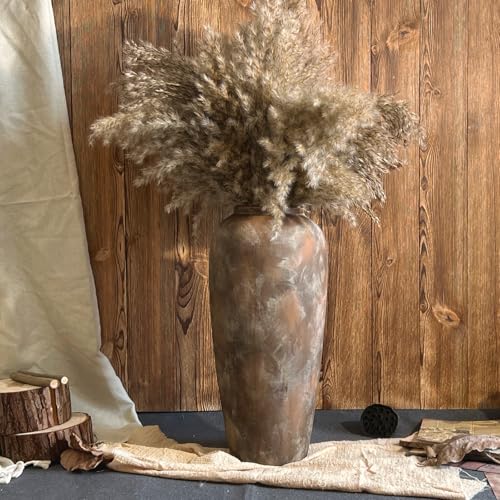 15 Inch Ceramic Rustic Farmhouse Vase, Handmade Pottery Flower Vases for Home Decor, Brown Ceramic Vase for Living Room, Table Centerpieces & Shelf Decor, Wedding Gifts - color: Brown, size: Large
