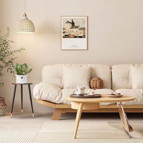 Indoor Plant Stand, Tall Plant Stand Mid-Century Wood Plant Holder with Metal Legs, Modern Plant Table Flower Pot Stand Round Side End Tables for Living Room Bedroom Balcony Garden Patio