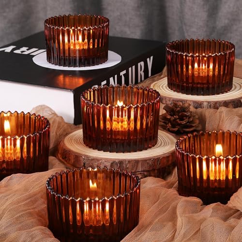 HAVITI 24 Pcs Large Tea Light Holders, Amber Glass Candle Holders, Votive Candle Holders for Table Centerpiece Wedding Table Decor - color: Amber, size: 1.6" x 2.7"