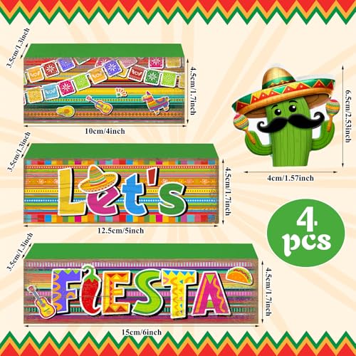 Yuntau 4 Pcs Mexican Fiesta Party Decorations Wooden Cinco De Mayo Tabletop Decor Lets Fiesta Tiered Tray Decor Rustic Wood Block Sign Gift Farmhouse Mexican Centerpieces Portable Shelf Home Office - style: Cactus