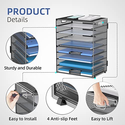 DALTACK 9-Tier Paper Organizer for Desk, Mesh Letter Tray Desk Organizer with Handles, Space-Saving File Organizer for Office Home School Classroom, Black - color: Desk Organizer Black