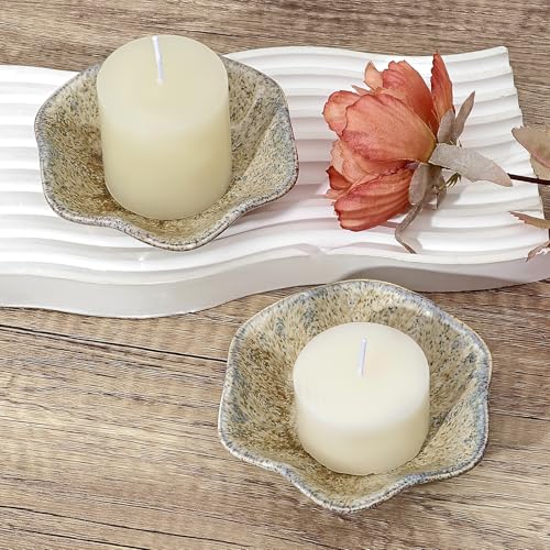 Koythin 2-Piece Ceramic Candle Holder, Aesthetics Candlestick Holders for Tea Lights, Lotus Leaf Shape Candle Stand for Mantle Table, Adorable Vintage Decor for Weddings Dining (Khaki) - color: Khaki
