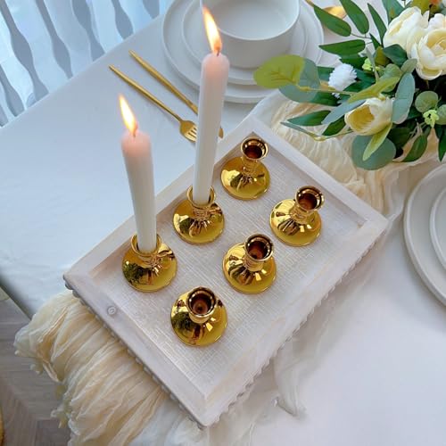 Vintage Gold Taper Candle Holders, Set of 2, Metal Taper Candlestick Holder for Dinner Room Table Centerpiece, Wedding Reception, Festive,Mantel Decoration, Home Decor (Titanium Gold) - color: Titanium Gold, size: Set of 6