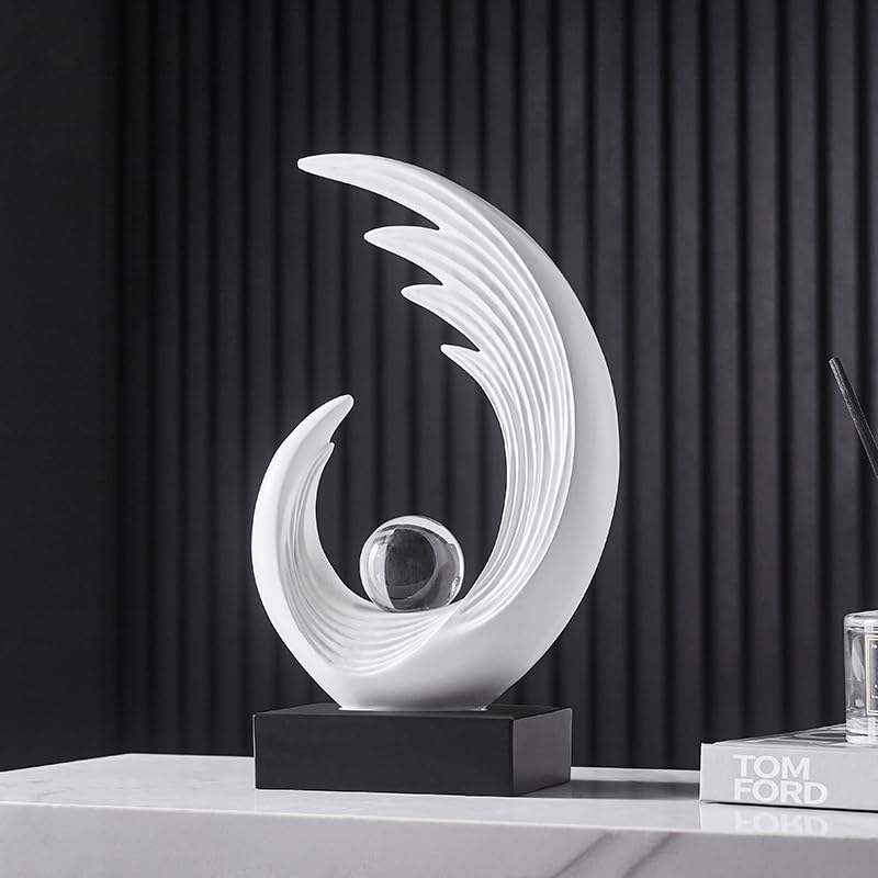 Modern Abstract Art Sculptures, Gold Entryway Table Accents, Black Shelf Decor Accents, Abstract Art Resin Sculpture for Dining Room, Office & Coffee Table – Centerpiece Fireplace Decor (White) - color: White