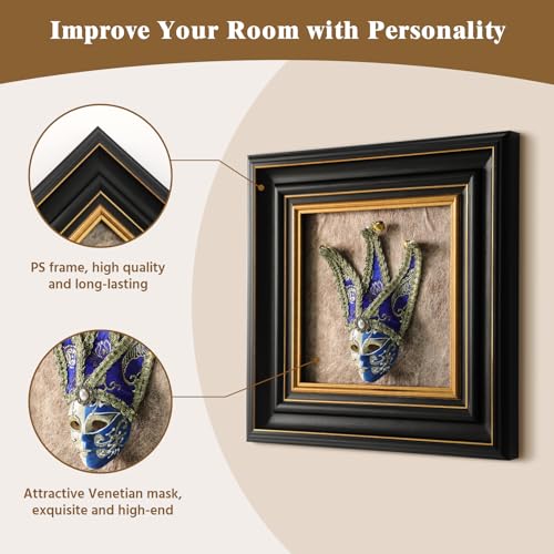 FOLKOR LIFE Vintage Wall Art Sculpture with Venetian Mask Vintage Decor, Antique Wall Decor Italian Style Framed Home Décor Accents for Living Room, Bedroom, Hallway, Gifts for New Home - color: Venetian Mask