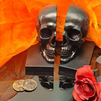Black Skull Head Skeleton Decorative Statue Unique Design Split Resin Sculpture Home Decoration Gothic Art Piece Halloween Decor (Black)