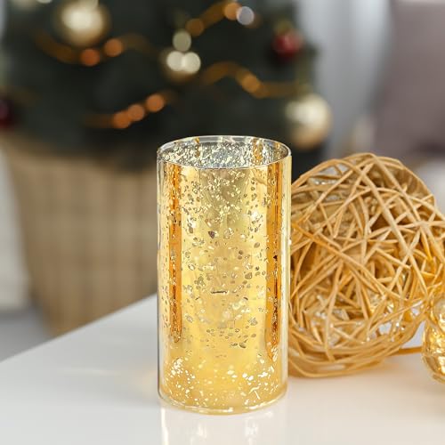 WGVI Hurricane Candle Holder Sleeve, W: 5", Ht: 8", Gold Speckled Glass Cylinder Open Both Ends, Chimney Tube Shade, 1 Piece - size: 5x8"H