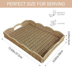Serving Tray with Scalloped Edge, Rectangular Wicker Tray with Handles, Ideal for Breakfast or Meals in Bed and on Sofa, Decorative Coffee Table Tray to Enhance Dining (Beige)