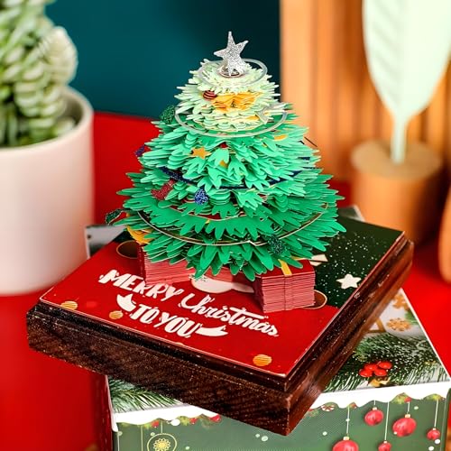 3D Creative Time Piece Calendar 2026 Desk Daily Calendar Decoration with Acrylic Case, Paper Sculpture Non-stick Notes, Paper Carving Art Craft Chirstmas Gift (Christmas Tree) - color: Christmas Tree