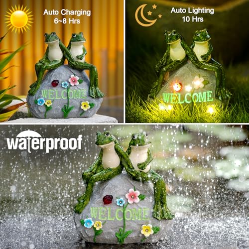 Nacome Solar Garden Outdoor Statues Frog with Succulent and 7 LED Lights - Lawn Decor for Patio, Balcony, Yard Ornament for Mom Grandma Women - color: Green Frog