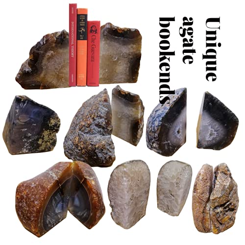Geode Bookends Natural Color Agate Decor Book Ends Unique Crystal bookend for Home Decorative 1 Pair 4-5 Lbs - color: Nature, size: 4-5LBS