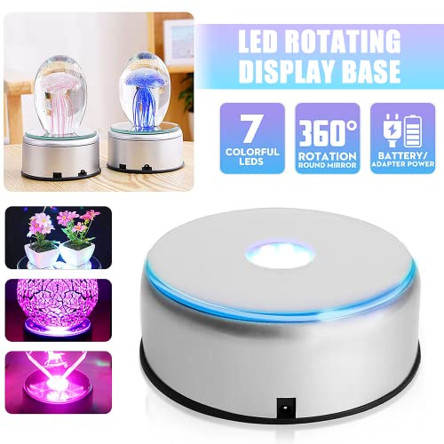 Watris Veiyi 4" LED Colorful Rotating Display Base, Light Rotating Crystal Display Base, Display Base Stand Turner for Crystals Glass Art and Cup