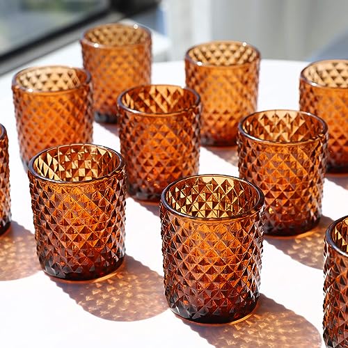 Woho 24pcs Amber Candle Holders for Votive Candles/Tealight Candles, Brown Votive Candle Holder for Boho Home Decor, Glass Tea Lights Candle Holder for Wedding Party Christmas - color: Brown